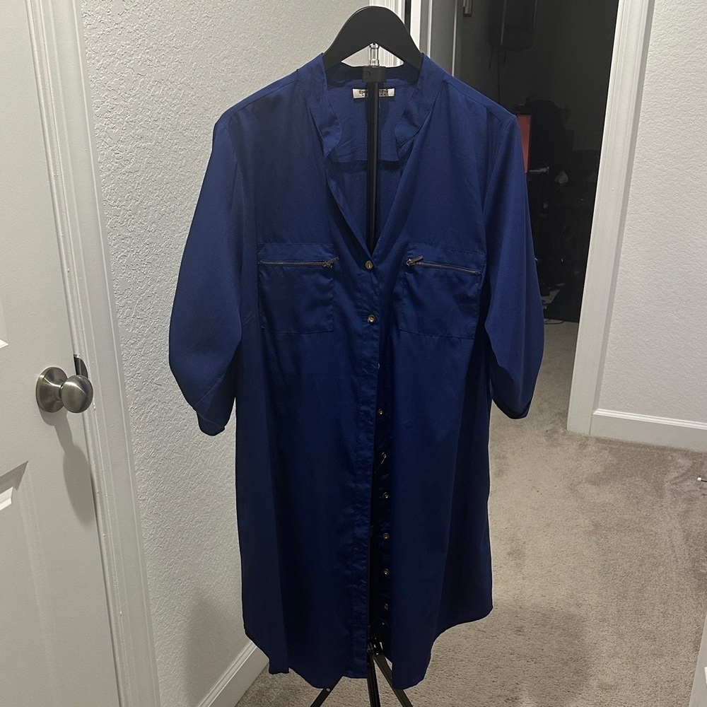 Speed Control New York Chic Navy Button Down Shirt Dress - Picture 4 of 4